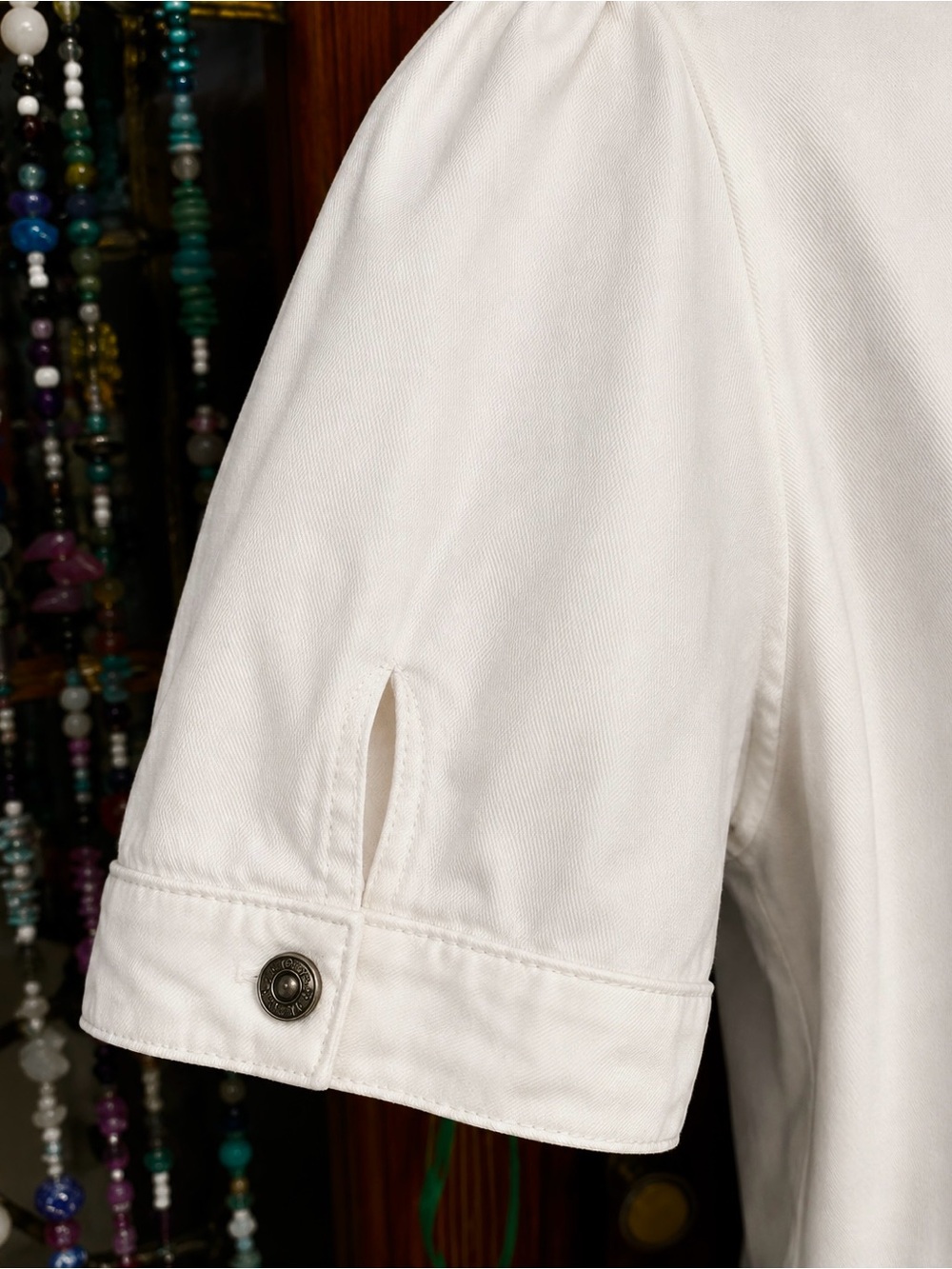 Sincerely Jules Denim Mini Dress white button-front shirt dress puff sleeves xl - Picture 7 of 9